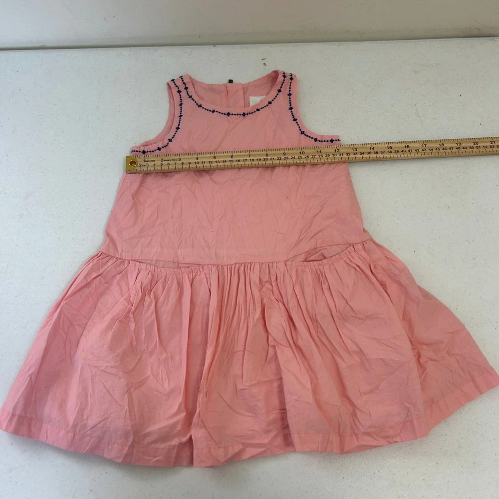 Hanna Andersson Girls Pink Embroidered Dropped Waist Pleated Cotton Dress 100 4T